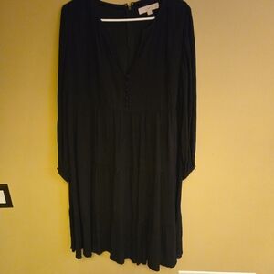 LOFT Elegant Black Long Sleeve Midi Dress
